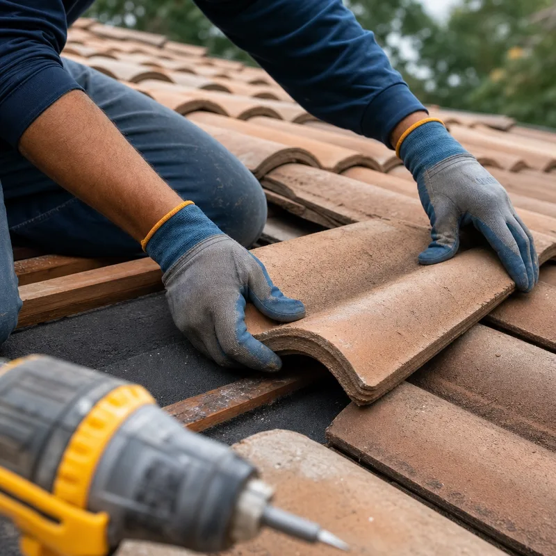Replaced cracked roof tiles with matching profile and correctly reset surrounding tiles
